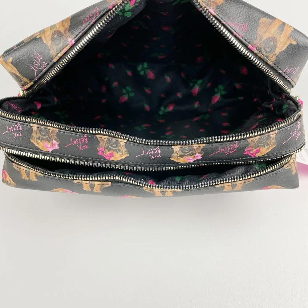 Betsey Johnson Dog Double Zip Cosmetic Bag